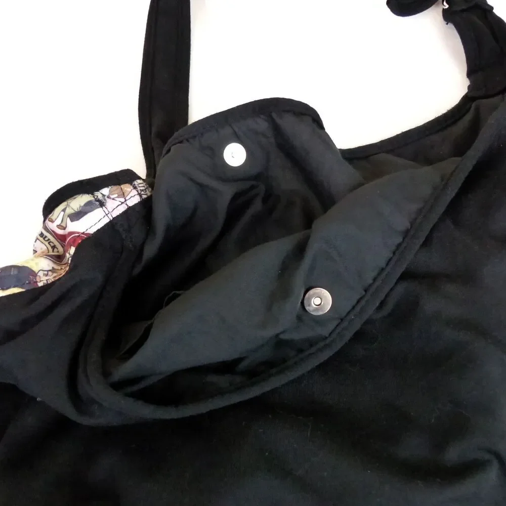 Harry Potter Chibi Card Hobo Bag Shoulder Tote Purse Black Multicolor 18x12
